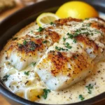 Baked Cod With Creamy Garlic Sauce & Lemon