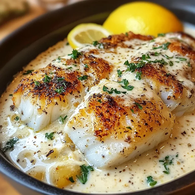 Baked Cod With Creamy Garlic Sauce & Lemon