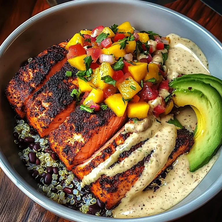 Blackened Salmon Bowl With Mango Salsa & Chipotle Crema