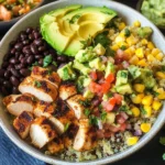 Grilled Chicken Burrito Bowls with Avocado Salsa