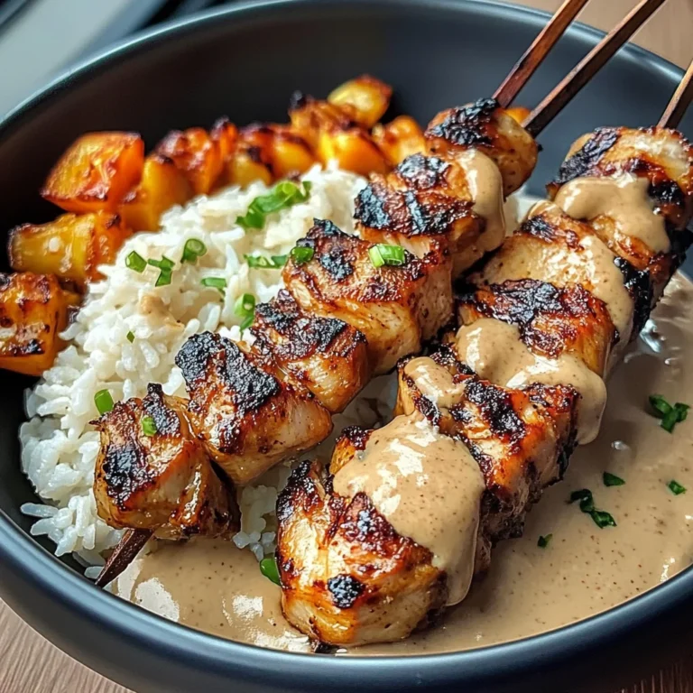 Grilled Chicken Skewers With Coconut Rice & Peanut Sauce