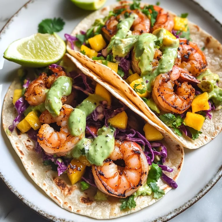 Spicy Shrimp Tacos with Mango Slaw and Avocado Crema