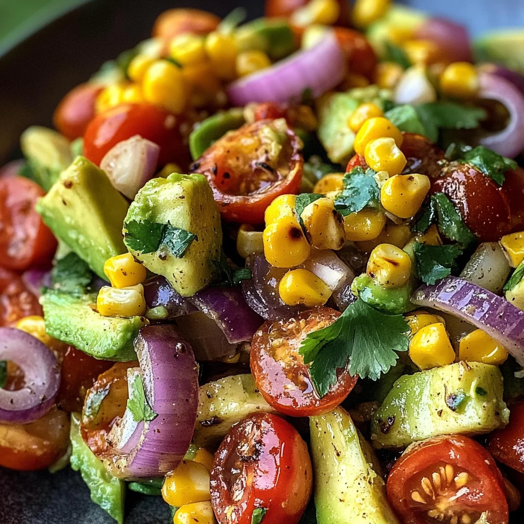 Charred Corn Avocado Salad with Roasted Red Onions