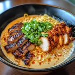 Fiery Chicken Ramen with Creamy Garlic Sauce