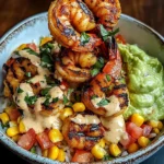 Grilled Shrimp Bowl with Avocado, Corn Salsa & Creamy Sauce