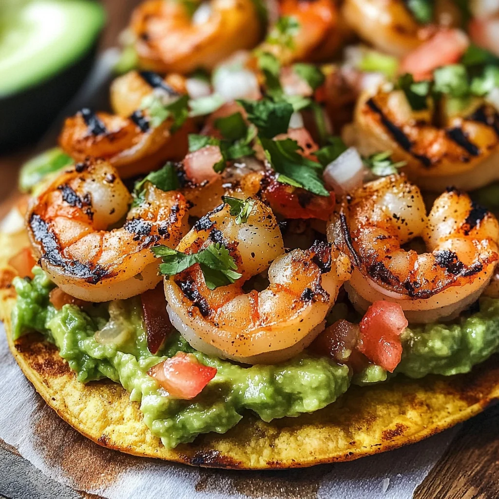 Grilled Shrimp Tostadas with Guacamole & Pico de Gallo