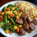 Beef Stir-Fry with Vegetables and Fried Rice