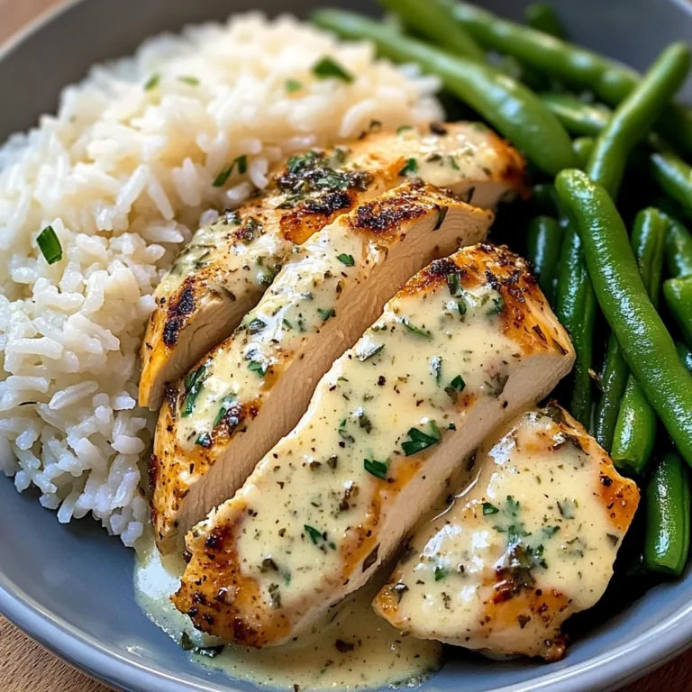 Creamy Herb Chicken with Fluffy Rice & Green Beans