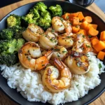 Garlic Butter Shrimp with Steamed Rice & Mixed Vegetables