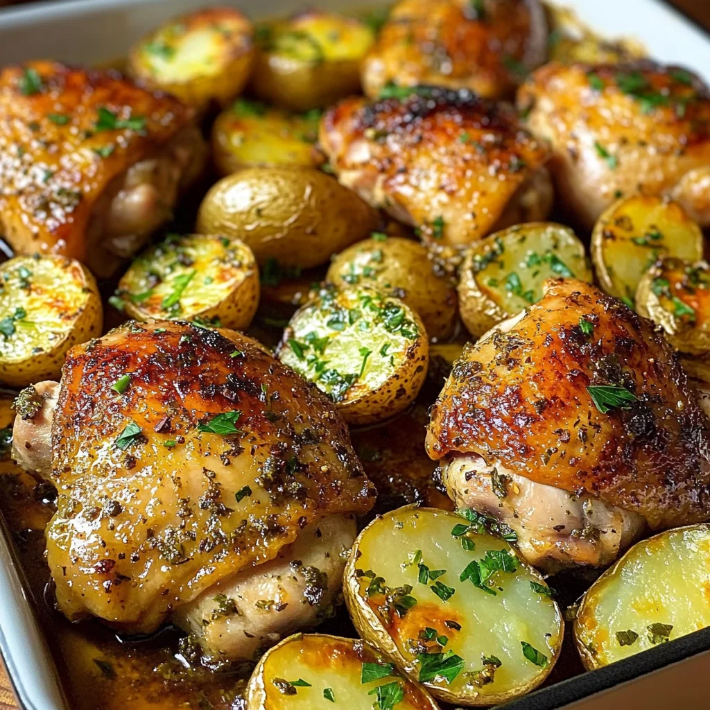 Garlic Herb Roasted Chicken Thighs with Baby Potatoes