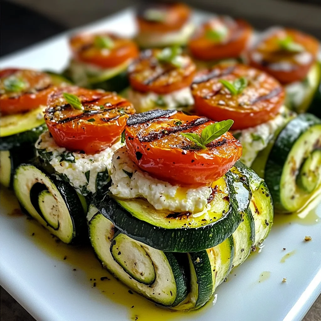 Grilled Zucchini Rollups with Lemon-Basil Ricotta & Slow Roasted Tomatoes