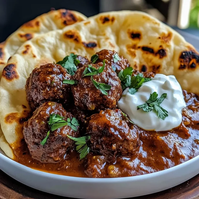 Harissa Beef Meatballs with Yogurt Sauce and Garlic Naan