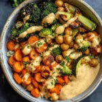 Roasted Veggie Chickpea Bowls with Maple Dijon Tahini Dressing
