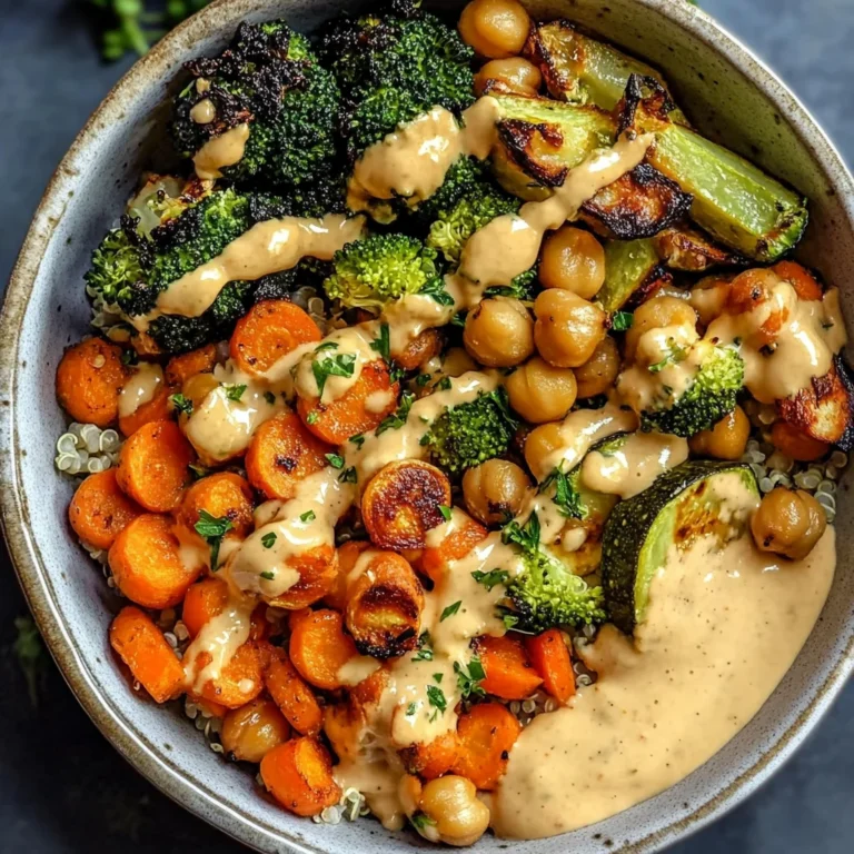 Roasted Veggie Chickpea Bowls with Maple Dijon Tahini Dressing