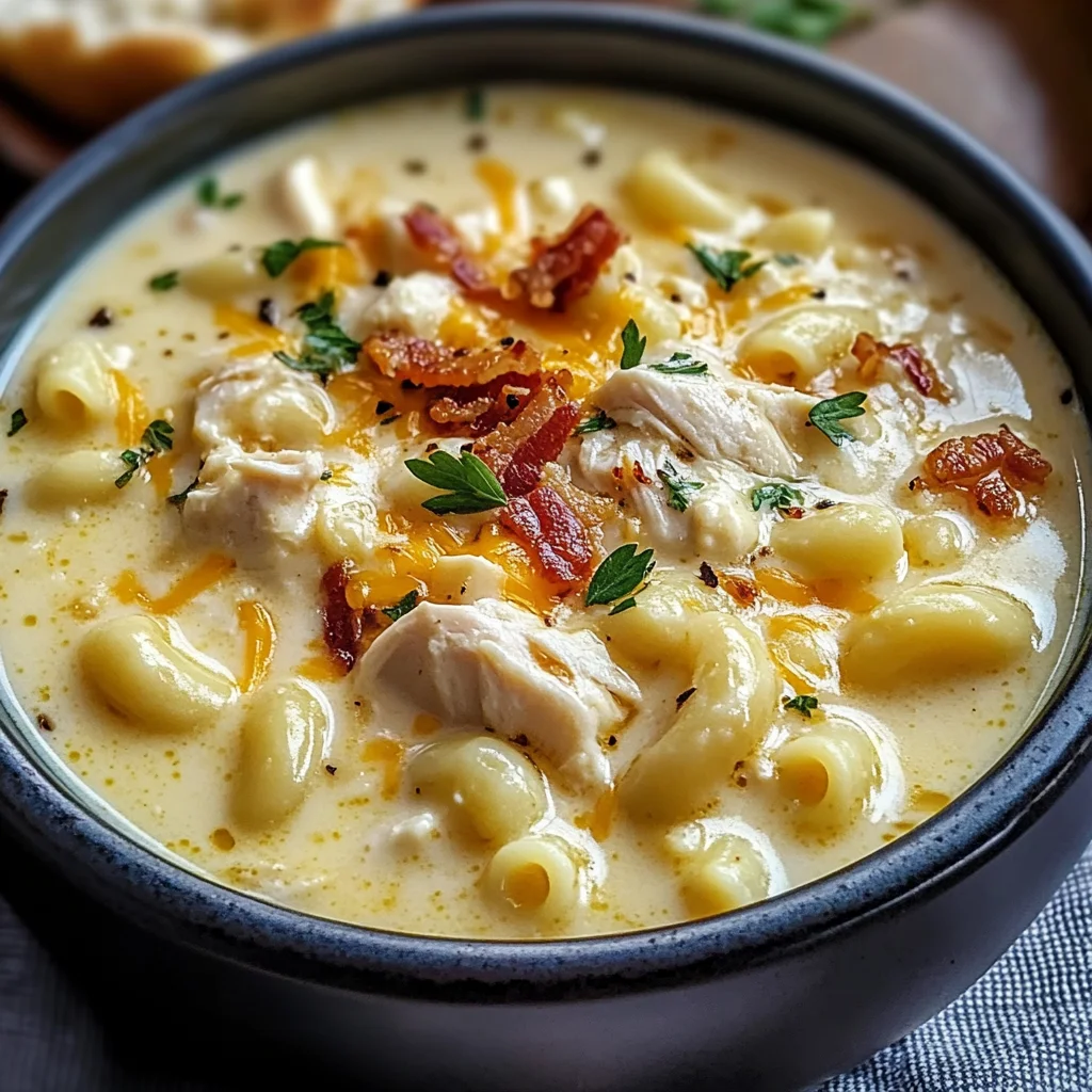 Creamy Chicken Macaroni Cheese Soup