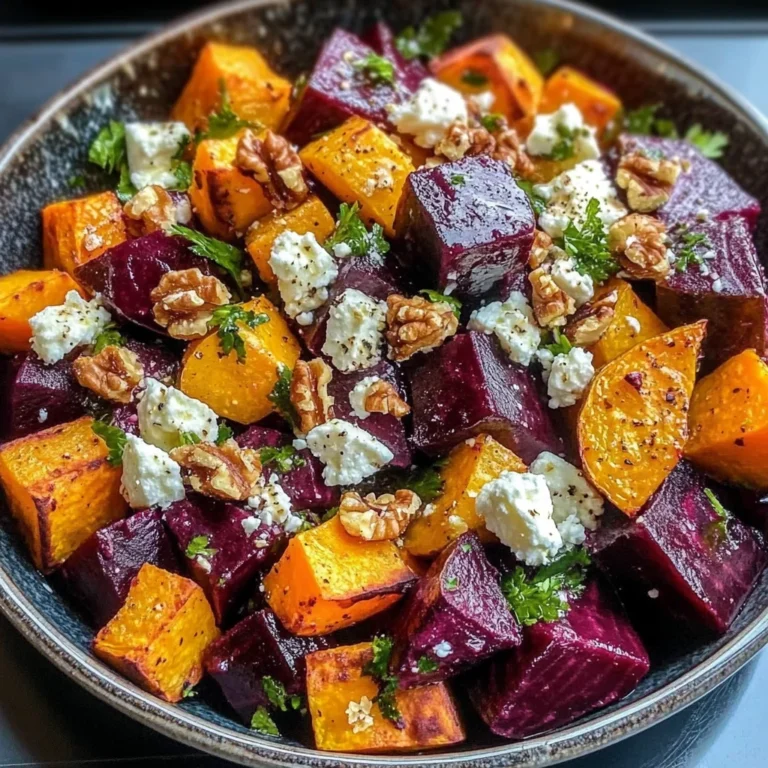 Creamy Roasted Beet Salad with Sweet Potato & Feta