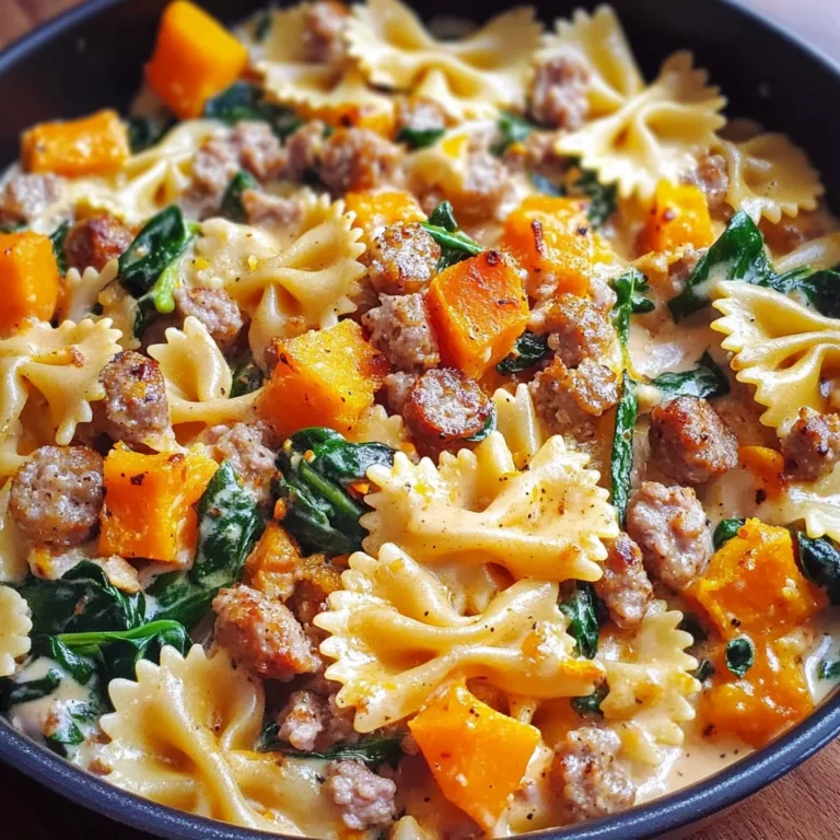 Creamy Roasted Butternut Squash Pasta with Sausage and Spinach