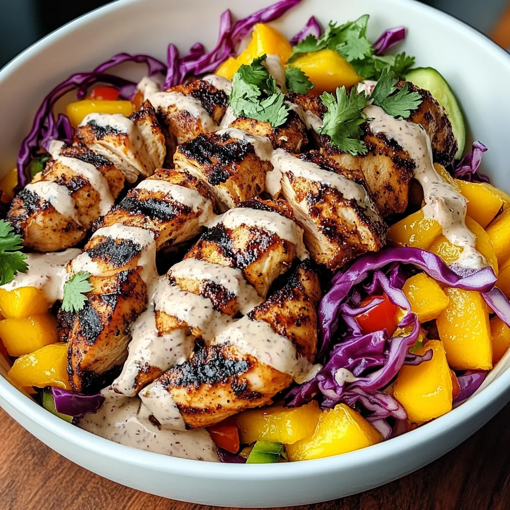 Jerk Chicken & Mango Slaw Bowls with Honey Lime Cream
