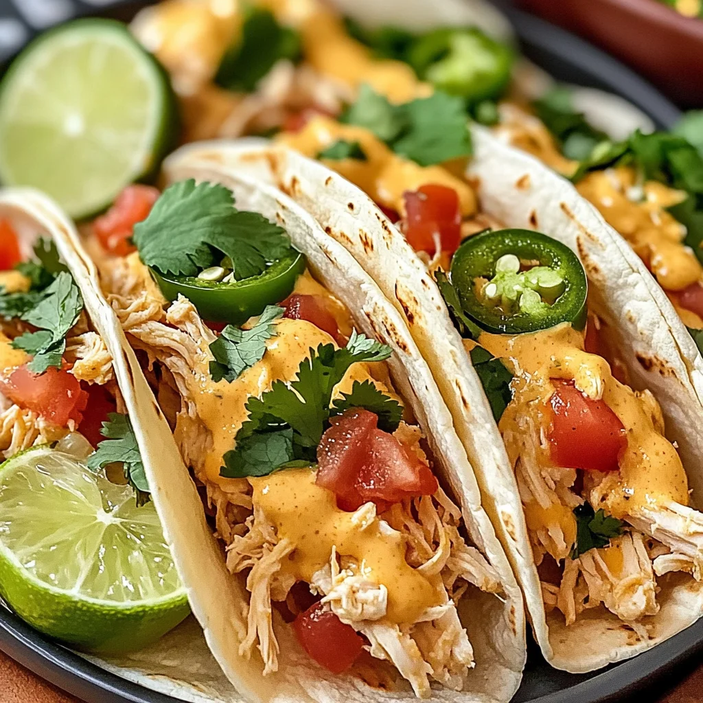 Slow Cooker Queso Chicken Tacos