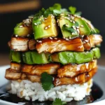 Teriyaki Chicken Avocado Rice Stack