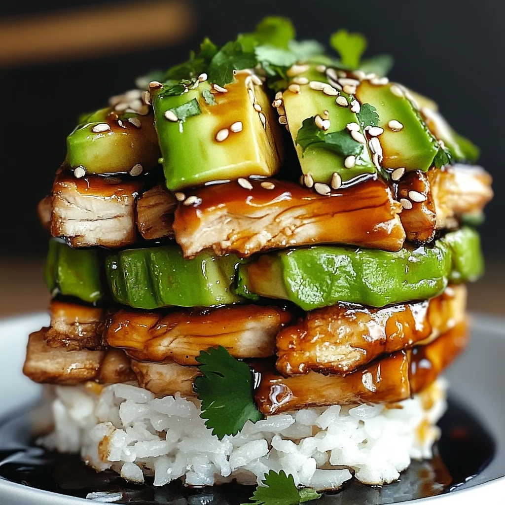 Teriyaki Chicken Avocado Rice Stack